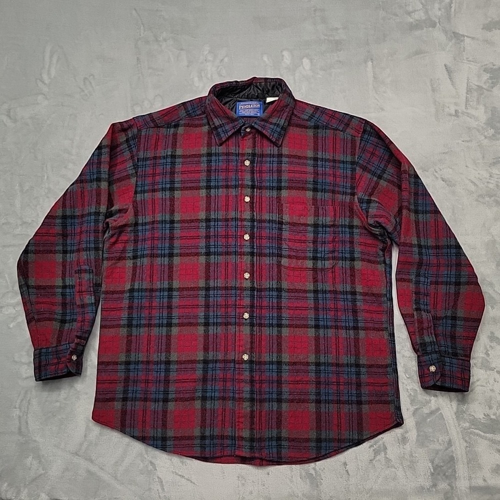 Pendleton Shirt Mens L Red Plaid‎ Wool Flannel Outdoor Made In USA Trail